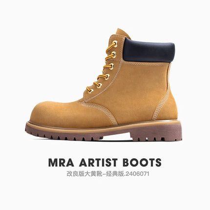 Men's Yellow Hiking Boots - Waterproof Leather High-Top Outdoor Boots / Bottes de randonnée jaunes pour hommes - Imperméables en cuir