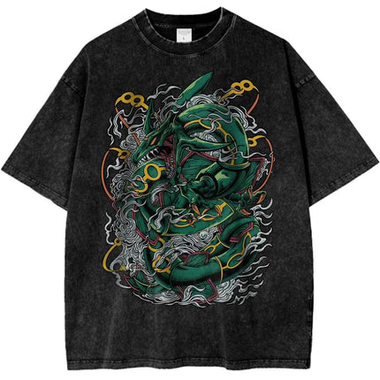 Pokemon Rayquaza Vintage T-Shirt Anime Graphic Tee Men's 2026 Summer Fashion Tee Oversize Street Tops Harajuku Y2K Clothing