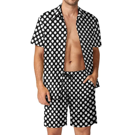 Shirt Set Men's Summer 3D Printed Polka Dot Shirt (no Pockets) And Shorts Set Men's Casual Fresh Simple Lapel Hawaiian Shirt