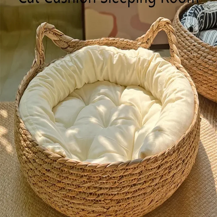 Pure hand-woven rattan cat nest four seasons universal warm pad removable washable winter pet supplies