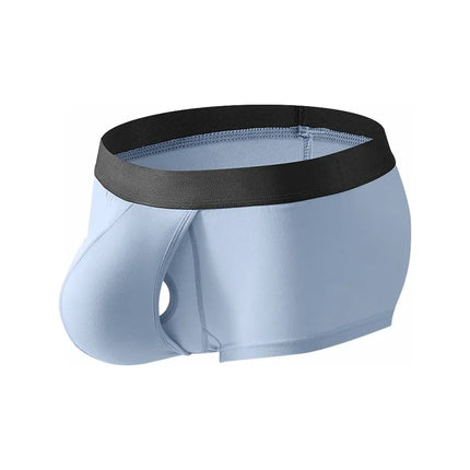 Men's Bamboo Fiber Boxer Shorts Fly Pouch Front Open Breathable Bulge Underwear Separated Pouch Trunks Dual Pouch Underpant