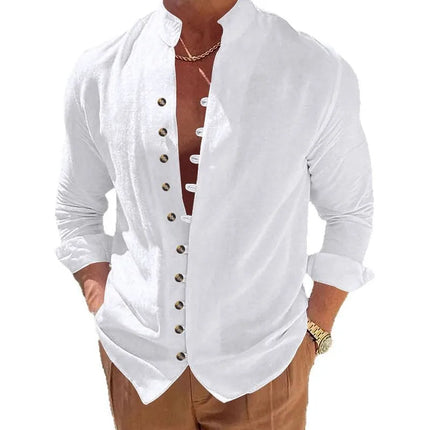 Men's Cotton Linen Shirt Men's Casual Loose Fit Long Sleeve Vintage Retro Button Down Shirt Hawaiian Beach Shirt