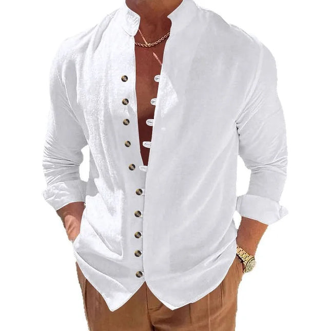 Men's Cotton Linen Shirt Men's Casual Shirt Loose Fit Long Sleeve Vintage Retro Button Down Shirt Hawaiian Beach Shirt