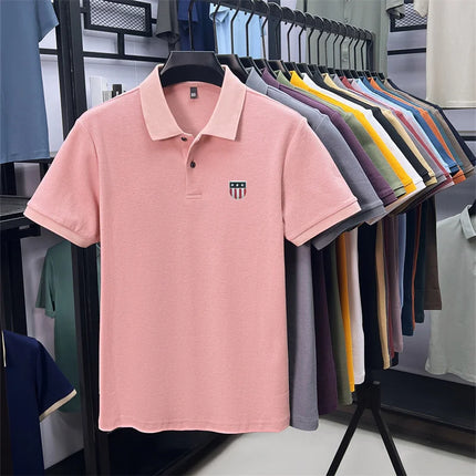 men's summer luxury brand 100% cotton polo shirt, lapel print short-sleeve t-shirt, business casual breathable men's clothing