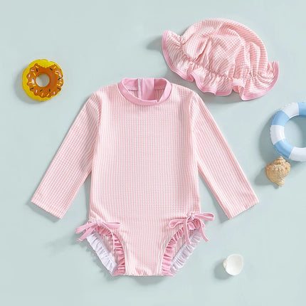 Baby Girl Swimsuit Baby Girls Long Sleeve Swimsuit Romper with Hat Bathing Suit Beach Rash Guard