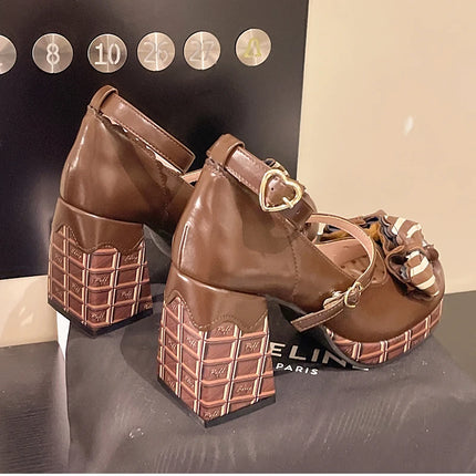 Design Style Butterfly-knot Women Lolita Pumps Shoes Fashion Ladies Platform Thick Heel Dress Leather Mary Jane Shoes