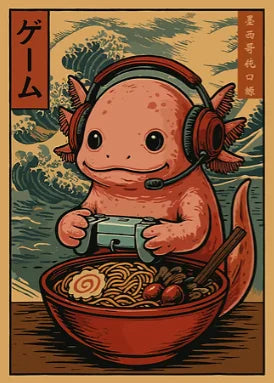 Japan Ukiyo-E Style Fun Game Animal Ramen Posters Art Print Mexican Axolotl Game Cat Ferret Canvas Painting Game Room Home Decor