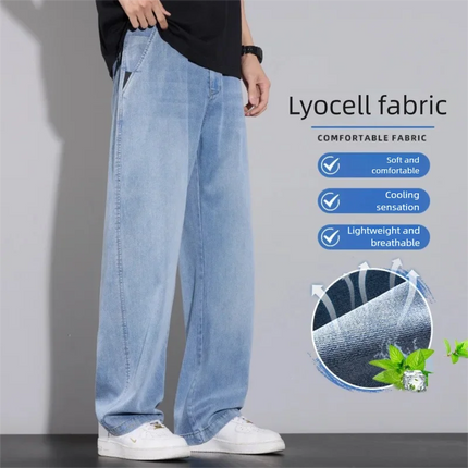 67% Lyocell Jeans Men's Spring/Summer Thin Straight Loose High Quality
