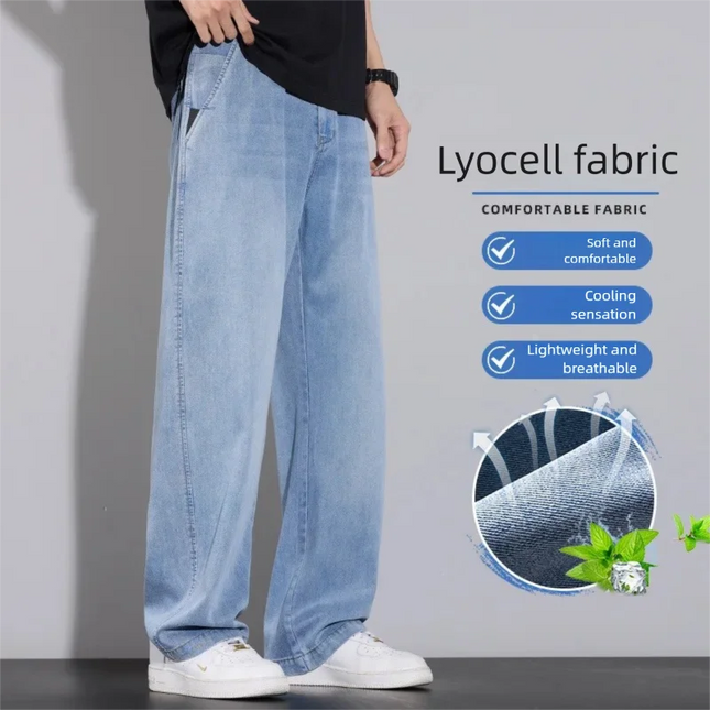 67% Lyocell Jeans Men's Spring/Summer Thin Straight Loose High Quality