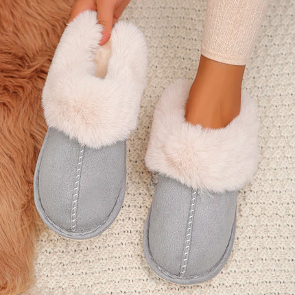 Closed Toe Warm Cotton Slippers Women Faux Fur Thick Plush Winter Home Shoes Woman Lightweight Casual Indoor Slides Female
