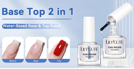 LILYCUTE 7ml Water-based Nail Base Top Polish 2 in 1 Clear Shine Nail Care Quick Drying No Need of Lamp to Cure Nail Art Varnish