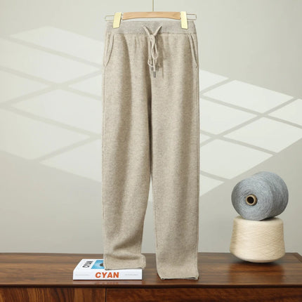 High-End 100% Cashmere Pants For Men Knitted Thickened Honeycomb Design Suitable For Outdoor Wear Straight-Leg Warm Sports Pants