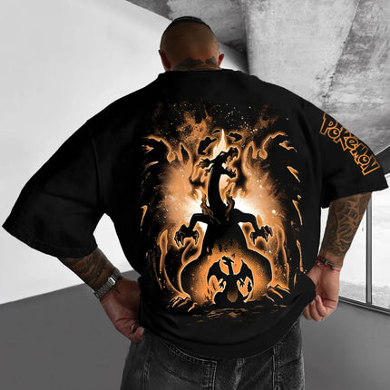 Summer Anime Pokémon Cosplay T-Shirt Cotton Short Sleeve Tops Casual Loose Retro T-Shirt Men Women Family Matching Outfits Tops