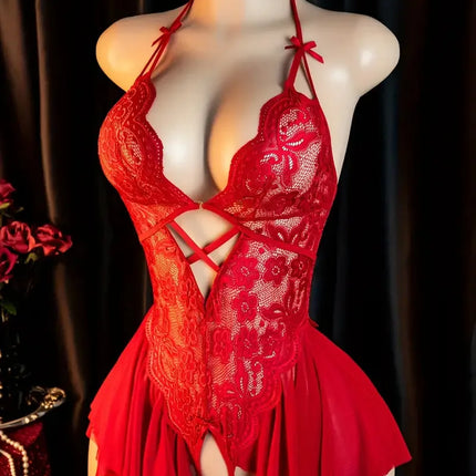 1pc Desire Babydoll Dresses Erotic Costumes Low Neck Backless Open Crotch Women Lingerie Hot Bodysuit Xxx Nightdress For Outdoor