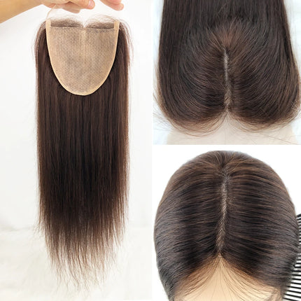 Dark Brown Silk Top Human Hair Lace Closure 5x5 Silk Base Straight Human Hair Natural Color Closures Pre Plucked Hairline #4