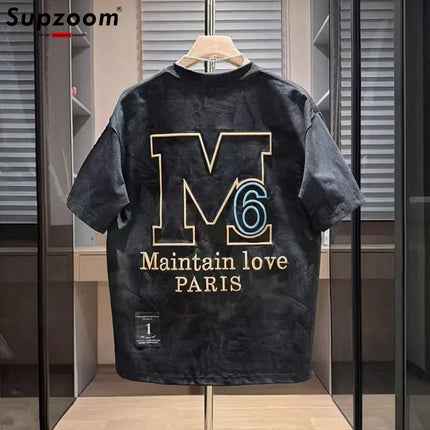 Supzoom New Arrival Summer Top Fashion Neutral Artistic Texture Embroidery O-neck Casual Heavy Cotton Ins Loose Men Tshirt