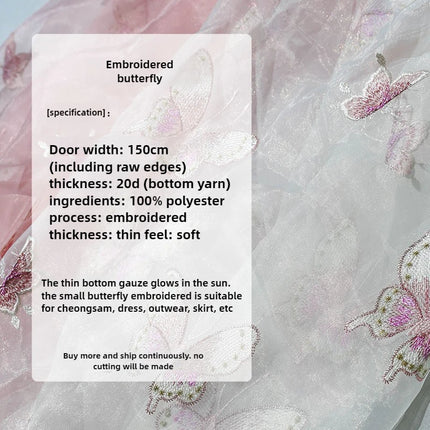 Blush Embroidered Chiffon Organza Fabric Ethereal Chinese Style Blouse Dress Hanfu Designer Apparel Fashion Textile Material