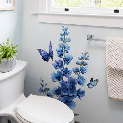 1Pc Romantic Blue Flower Butterfly Wall Sticker Living Room Bedroom Decor Home Wall Decor Self-adhesive Stickers Room Decoration
