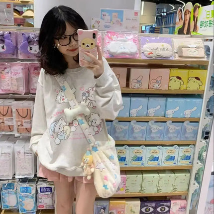 Japanese Kawaii Cartoon Print Long-sleeve Hoodies Harajuku Subculture Aesthetics Sweet Hoodie Tee Fashion Casual Loose Cute Tops
