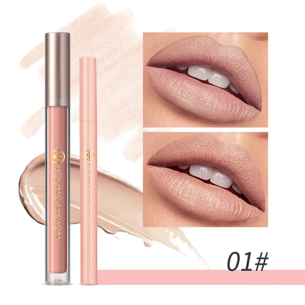 YOUNG VISION Lip Glaze + Lip Liner set liquid Lip Liner Waterproof non-stick cup Moisturizing easy color 12 color lip gloss
