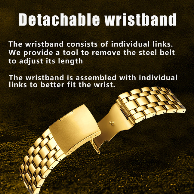 YaLaLuSi Men's Multifunctional Luxury Watch, Gold Strap with Atmospheric Dial, Fashionable and Practical Gift Box