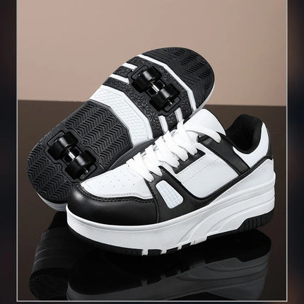 Four wheel roller shoes Boys girls walking shoes Casual outdoor sports slide and shrink school students pulleys shoes sneakers
