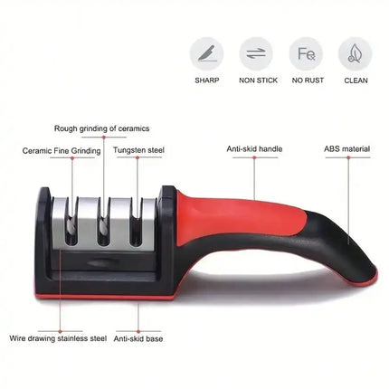 2 Pack 3 Stage Knife Sharpener Multi Function Quick Sharpening Tool With Non-Slip Base Portable Small Kitchen Gadget Household Chef Knife Accessories