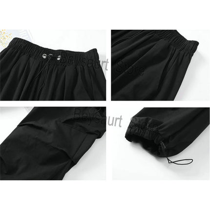 Streetwear 2024 Spring Harem Casual Pants Men Elastic Waist Solid Color Cargo Pants Multi Pocket Loose Baggy Pants For Women