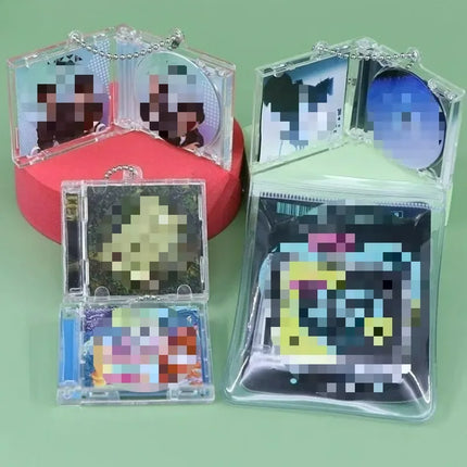 1/50pcs Clear Peripheral Commemorative Album Blank Mini CD Case Pendant For DIY Keychains Backpack Hanging Decoration Keyrings