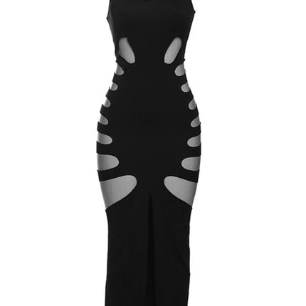 AltGoth Harajuku Gothic Dark Dress Women Streetwear Cyber Punk Y2k E-girl Grunge Sexy Hollow Out High Waist Bodycon Dress Female