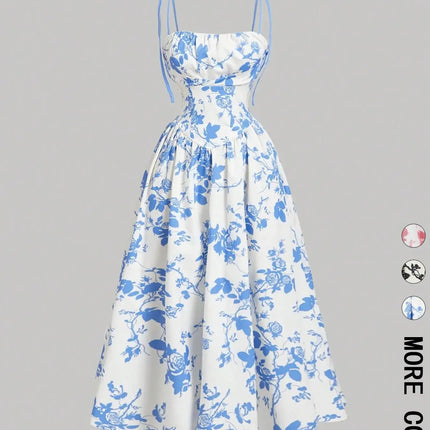 New Women's Print Spaghetti Strap Dress Summer Fashion Elegant Casual Office Party Casual Dresses For Women Robe Femme Vestidos