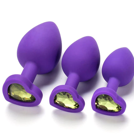 Silicone Anal Plug Adult Toys for Men Women Heart Crystal Anal Trainer for Couples Sex Toys Silicone Butt Plug Anal Toy 3 Sizes