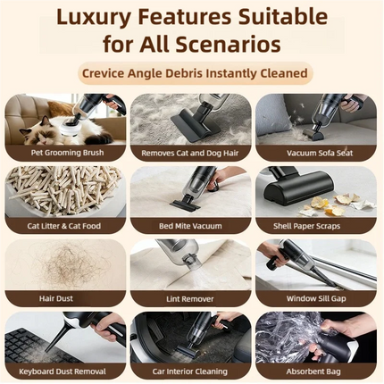 TINSOL 6-in-1 Pet Vacuum Cleaner 11000PA Car Vacuum Strong Suction Wireless Portable Home Pet Hair Dust Vacuum Cleaner