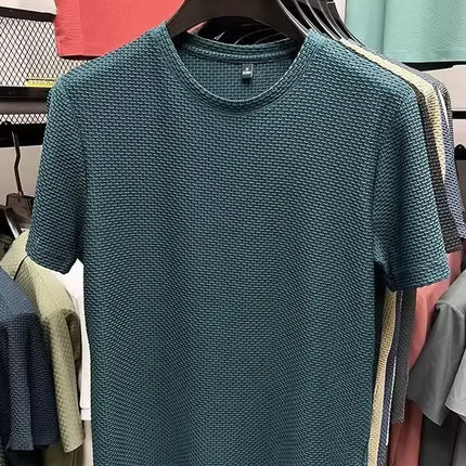 Summer Mesh Ice Silk T-shirt Men's Short Sleeve Round Neck 2026 New Half Sleeve Men Thin Solid Color Tees Top