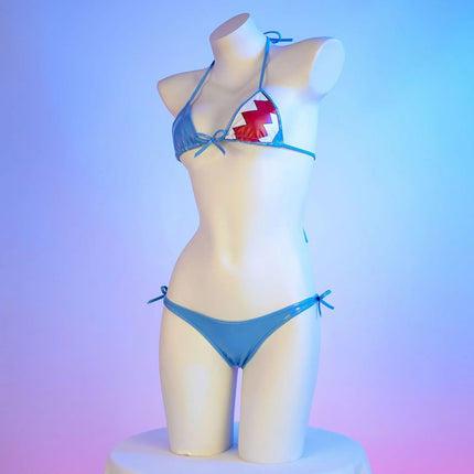 Cute Shark Pool Parry Anime Comics Girl Bikini Swimsuit Gawr Gura Cosplay PU Swimsuit Split Bathing Suit Low Waist Leather Outfi