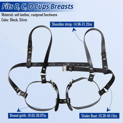 BDSM Breast Bondage Harness Sex Toys B to D Cup Leather Fetish Sexy Chest Restraints Punk Gothic For Women SM Bra Belts Straps