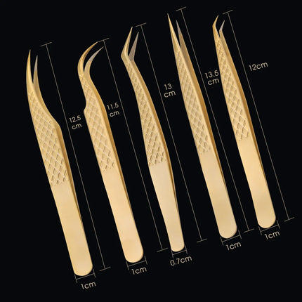 GEMERRY Golden Fiber Tips Eyelashes Tweezers Extension Stainless Steel Tweezer for Volume Fans Professional Tools