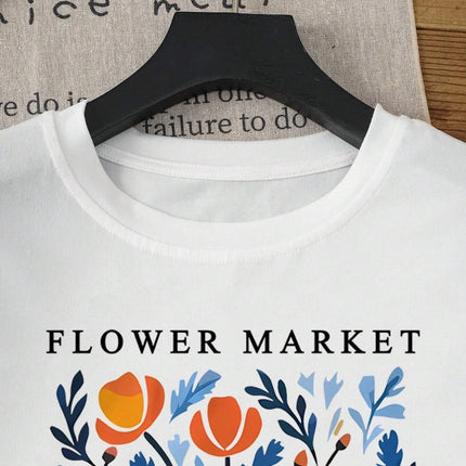Yellow Flowers Market California Print T-Shirt Woman Soft Cotton Tee Top O-Neck Casual T Shirt Crewneck Sports Short Sleeve