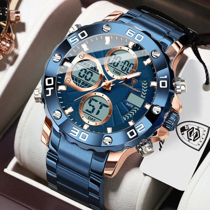 POEDAGAR Functional Men's Quartz Wristwatch Electronic LED Alarm Dual Display Male Clock Waterproof Sports Watches For Men Reloj