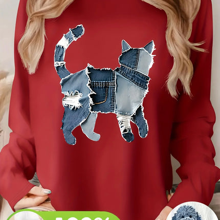 Women's Autumn and Winter 100% Pure Cotton Fashionable Casual Heart-Shaped Printed Round Neck Long-Sleeved T-Shirt Top
