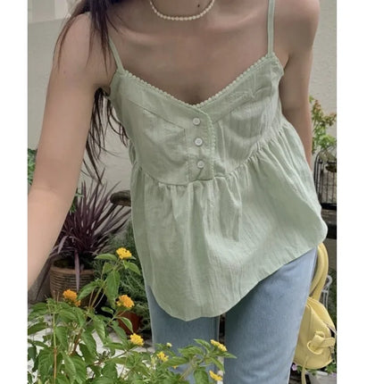 Pure Cotton Mini Strap Vest Women's Youthful Solid Color Versatile Sweet First Love Sle Casual Comfortable Top