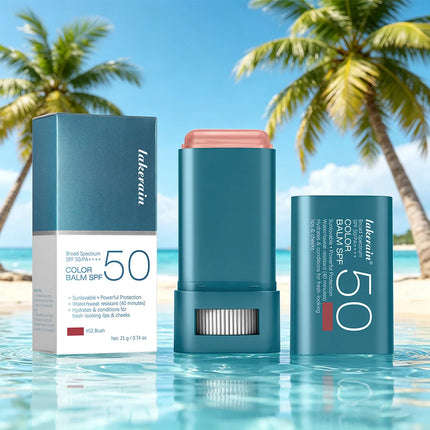 SPF 50 Sun Color Blush Balm Lip & Cheek Tint Hydrating Water Resistant Long Lasting Buildable Blush Natural Makeup