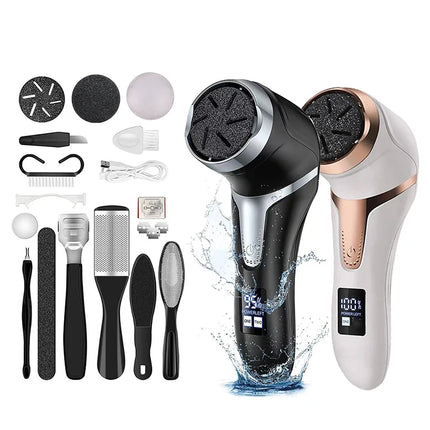 Electric Foot File Callus Remover, 3 Heads Auto Dust Vacuuming Rechargeable 2 Speed Heel Dead Skin Grinder with Pedicure Tools