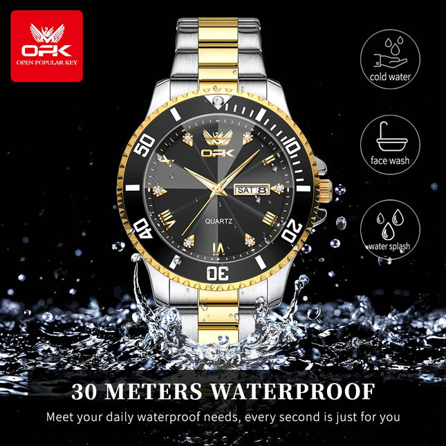 OPK 8171 Men's Watches Simple Casual Original Quartz Watch for Man Waterproof Stainleess Steel Luminous Dual Calendar Display