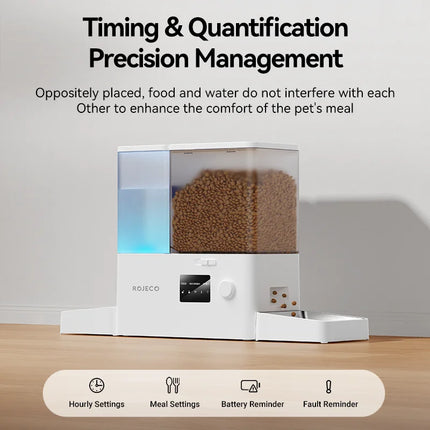 ROJECO Automatic Pet Feeder Gravity Water Fountain 8.5L 2 In 1 WIFI Remote Control Smart Cat Dog Kibble Dispenser Water Drinker