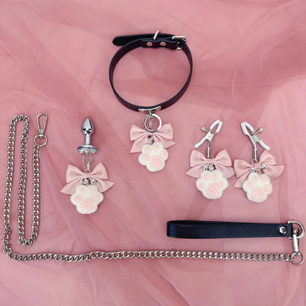 BDSM Nipple Clamp Cute Bow Cat Claw Breast Clip Collar with Bell Anal Plug Butt Plug Nipple Stimulation Flirting Adult Sex Toys