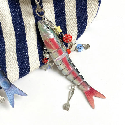 Fish Keychain Bionic fish bait keychain, ocean small fish multi-section fish Luya bag pendant cross-border