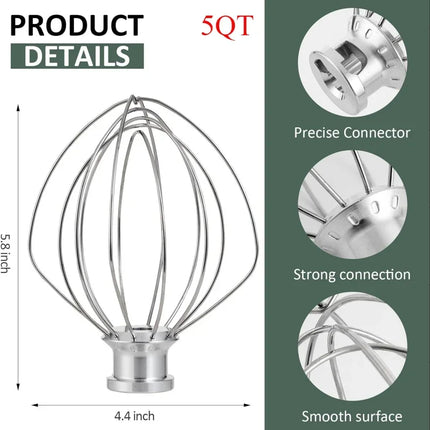 For Kitchenaid5 6 7 Quart Mixer Aid Attachment Parts AccessoriesStand Mixer Wire Whip& Dough Hook&Mixer Aid Paddle