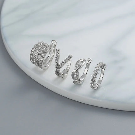 New Silver Color Zircon Ear Cuff Ear Clip for Women No Pierced Cross Geometric Earcuff Wrap Rhinestone Earcuff Clips Jewelry