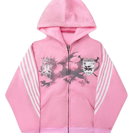 Y2K Gothic Punk Printed Men's and Women's Street Fashion Hooded Sports Shirt Hip Hop Retro Harajuku Loose Zip-up Hoodie